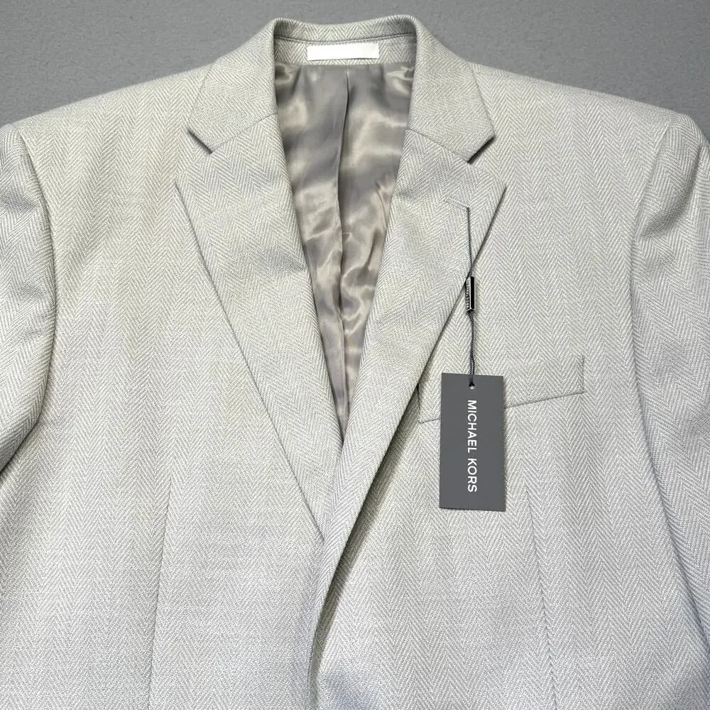 Michael Kors Men's Classic-Fit Herringbone Sport Coat Silver Grey 42R $375